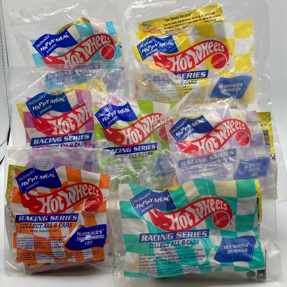 MIP Vintage 1993 McDonald’s Hot Wheels Die Cast Happy Meal Toys-Mattel, Lot of 7